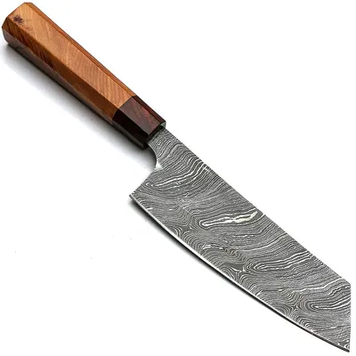 Damast-Kochmesser 19 cm, voller Erl, handgefertigt mit Scheide