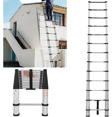 Image de Échelle télescopique, modèle portable, matériau résistant à la rouille, 3,8 m
