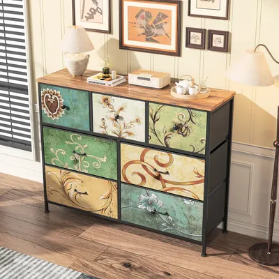 Zdjęcie produktu dla Komoda vintage, metalowa rama, płyta MDF - 100 x 78 x 30 cm - z 7 szufladami