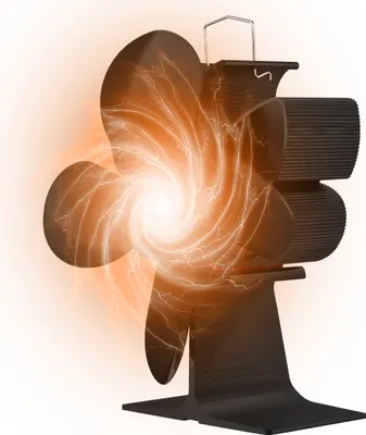 Obrázek produktu pro Kamnový ventilátor se 4 lopatkami, tepelný, s rukojetí pro přenášení a ochranou proti přehřátí, přenosný motýlí ventilátor, neelektrický, šetrný k životnímu prostředí, pro krby s poleny