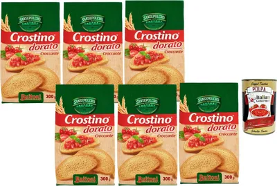 Produktbild von Italian Gourmet Crostino Dorato Knusprige Bruschetta Scheiben 6x300 g Italienisches Toastbrot Goldbraun Gebacken Ideal Für Antipasti Aperitif Vorspeisen + Italian Gourmet Polpa