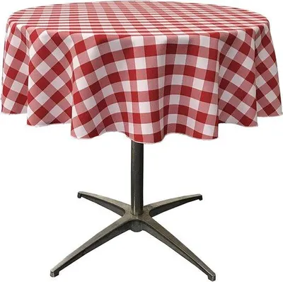 Produktbild von Weißes Gingham-Textil-Tischdecken 51-Zoll Rund - Für Innen- und Außenbereich.