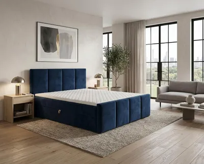 Produktbild von Boxspringbett OSLO II 160 x 200 cm Amor Velvet 13 Blau Bett mit zwei Bettkästen und H3 Matratze,Komplett-Set mit Matratze und Topper