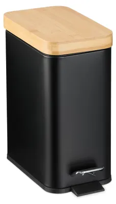Immagine prodotto di Relaxdays Cestino da bagno, 5 litri, secchiello interno estraibile, cestino per cosmetici, metallo, cestino da bagno con coperchio in bambù, nero, Immagine generata dall'IA