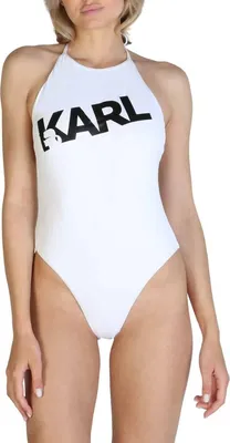 Produktbild von Karl Lagerfeld Damen Bademode Badeanzug Einteiler Schwimmanzug, mit Neckholder , Größe:S, Farbe:Weiß-weiß,schwarz