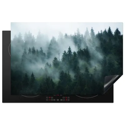 Produktbild von KitchenYeah© Herdabdeckplatte Nebel - Bäume - Wald , 81x52cm, Küche Deko, Glaskeramikkochfeld Herdabdeckung, Abdeckplatte fùr Kochfeld