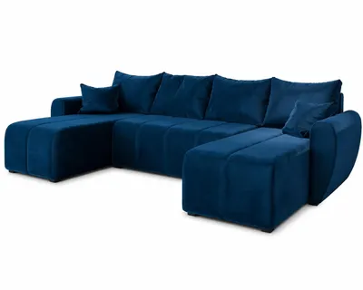 Image de Canapé d'angle MOKA U avec fonction couchage, canapé avec coffre de rangement, canapé de salon, canapé, canapé-lit, ensemble de canapés – Bleu Kronos 09