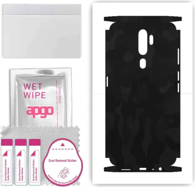 Produktbild von apgo Rückseite + Seiten Schutzfolie, Skin, kompatibel mit Oppo A5 (2020), Hinten Displayschutzfolie aus Vinylfolie, kratzfest, einfache Montage - Schwarzes Tarnmuster