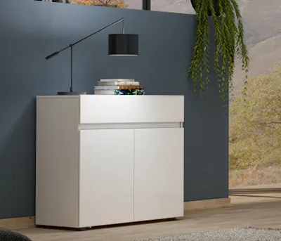 Produktbild von Sideboard >Mister< in weiss, Lack Hochglanz - 90x80x38cm (BxHxT)