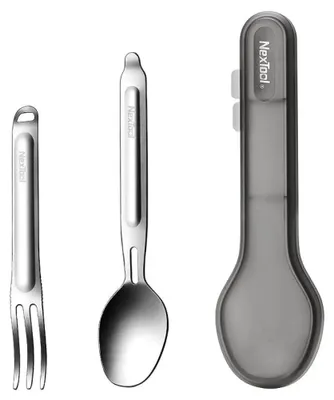 Produktbild von Reisebesteck-Set aus Titan – Löffel + Gabel – NexTool NE20133