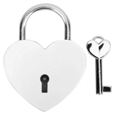 Immagine prodotto di Luchetto a forma di cuore con chiave, in metallo bianco, ideale per valigie, diari, scatole portagioie