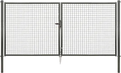 A double gate made of wire mesh, shown from the front against a white background.