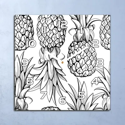 Produktbild von Deko Glasuhr Wanduhr 30x30 Schwarz-weiße Ananas Quarz Küchenuhr Bürouhr