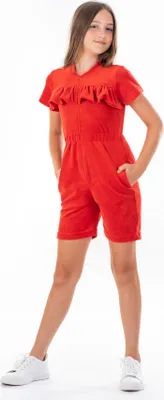 Produktbild von Mädchen Plüsch-Overall kurz mit Rüsche Rot