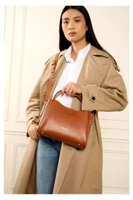 Produktbild von Ida Double – Handtasche aus Rindsleder, genarbt, kamelfarben – Orange