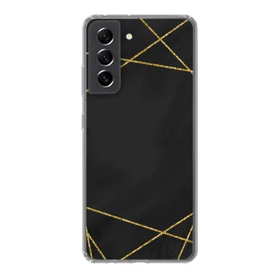Produktbild von MuchoWow® Handyhülle Schutzhülle Hülle für Samsung Galaxy S21 FE Geometrisches Muster aus goldenen Linien auf schwarzem Hintergrund Silikon Softcase Handy Hülle - Mobiltelefonhülle
