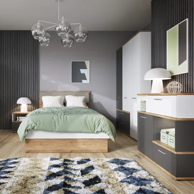 Produktbild von Jugendzimmer Set 4-teilig TOMAR-129 mit Bett 120x200 cm in Eiche Nb. mit weiß und grau