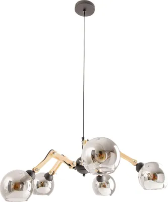 Produktbild von Näve Leuchten 5er Glas-/Pendelleuchte "SOITO" Ø: 80cm 5er Glas-/Pendelleuchte "SOITO" Ø: 80cm Pendelleuchten - 5er Glas-Pendelleuchte "SOITO" d: 80cm, Hängelampe im Retro Style, aus Metall und Glas in schwarz, 130 cm hoch, Ø 80 cm, E14-Fassung