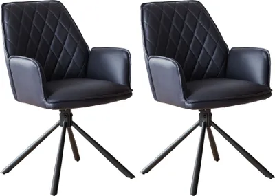 Produktbild von SalesFever Armlehnstuhl 2er-Set | 360 Grad Drehfunktion | Bezug Microfaser in Kunstlederoptik | Gestell Metall | B 59 x T 63 x H 89 cm | dunkelblau – schwarz