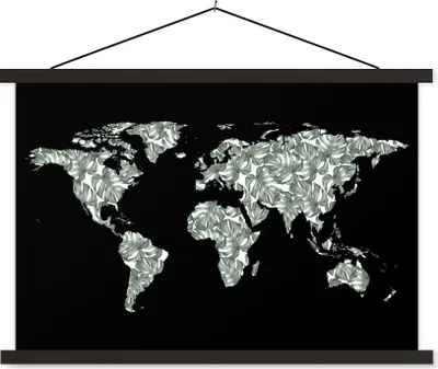 Produktbild von MuchoWow® Textilposter Weltkarte - Blätter - Natur 150x100 cm mit schwarzem Rahmen - Schlafzimmer