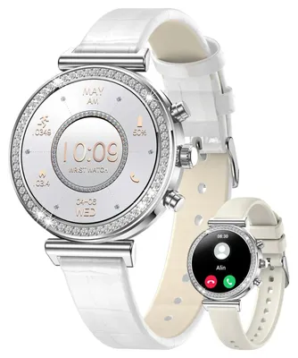Produktbild von Elegante Smartwatch Damen mit Telefonfunktion 2026 Silber rund Fitnessuhr mit Herzfrequenz für Android und Apple Geräte wasserdicht mit Armbandwechsel