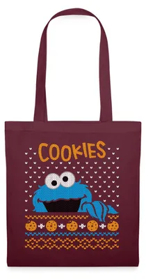 Produktbild von Spreadshirt Sesamstraße Krümelmonster Ugly Xmas Stoffbeutel, One size, Burgunderrot