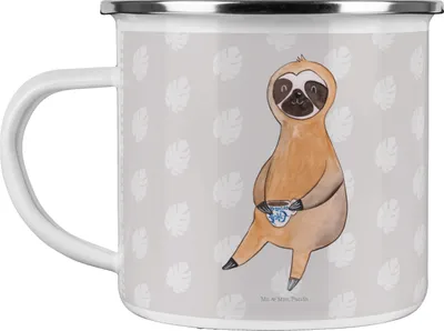 Produktbild von Mr. & Mrs. Panda Kaffeepott Faultier Kaffee - Grau Pastell - Geschenk, Coffee, Pott, Coffeelover, Teebecher, Kaffeetasse, Haferl, Coffeeaddict, Emaille Tasse, Teetasse