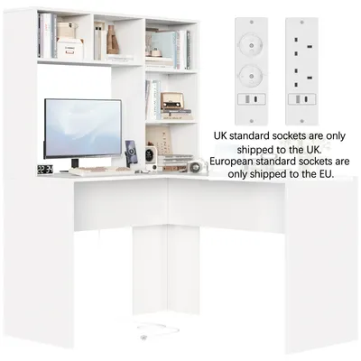Image de Bureau d'angle - Bureau d'ordinateur en L - 124,7 x 107,8 x 152,5 cm - Nombreux rangements - Bois - Blanc