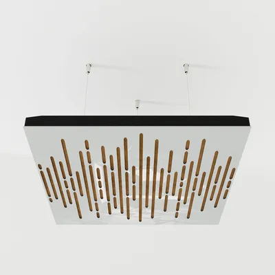 Produktbild von 2er-Pack – Abgehängtes Decken-Akustikpaneel mit Samtstoff und Befestigungsset|50x50x5cm|Schallabsorption[WAVE -Weißer Kunststoff|Gold]