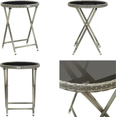 Image de vidaXL Table d'appoint Gris 60 cm Poly rotin et verre trempé - Table haute - Table haute - Tables de jardin