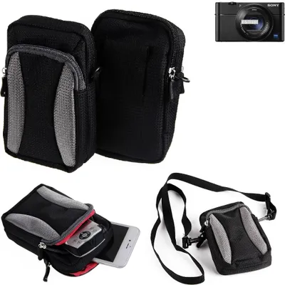 Produktbild von K-S-Trade Fototasche kompatibel mit Sony Cyber-shot DSC-RX100 V Gürtel-Tasche Holster Umhänge Tasche Kameratasche, schwarz-grau Brust-Beutel