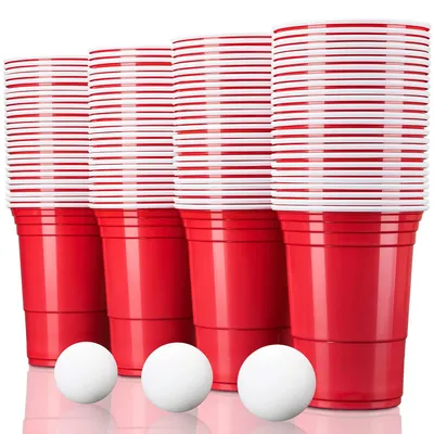 Produktbild von Partytassen – Set mit 100 Stück – Tassen für Beer Pong – 473 ml (16 oz) – Sehr robuste Bierpong-Tassen – Rot