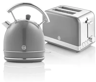 Frühstücksset: Wasserkocher 1,8 l & Toaster 2 Scheiben, Grau