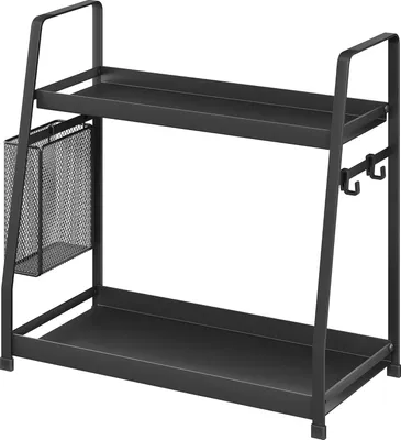 Produktbild von Kräuterregal mit 2 Ebenen für die Arbeitsplatte, höhenverstellbares metallisches Küchenregal, vertikales Kräuterbehälterregal, schwarz