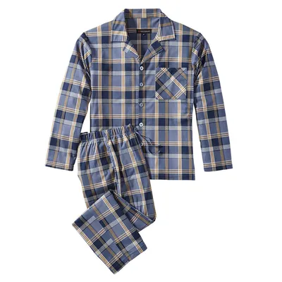 Produktbild von Rick Armand Herren Microfaser Pyjama Langarm Karo Reverskragen Schlafanzug Gr. 3XL