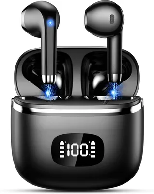 Zdjęcie produktu dla Słuchawki douszne Bluetooth 5.3 z mikrofonem 4 ENC z redukcją szumów, słuchawki bezprzewodowe z 40-godzinnym czasem odtwarzania, wskaźnik LED, słuchawki do pracy, zabawy, sportu