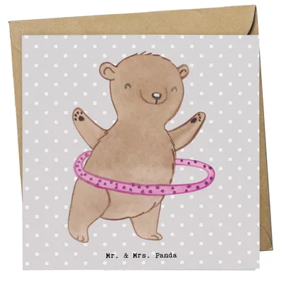 Produktbild von Mr. & Mrs. Panda Grußkarte Bär Hula Hoop - Grau Pastell - Geschenk, doppelkarte, Training, faltkarte, Fitness, anlasskarte, Klappkarte, Glückwunschkarte, Sport