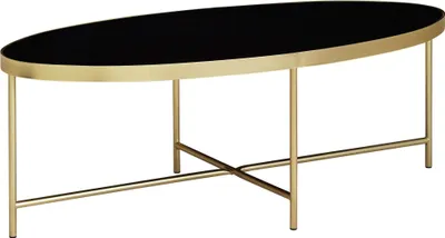 Produktbild von Design Couchtisch Glas Schwarz - Oval 110 x 56 cm mit Gold Metallgestell | Großer Wohnzimmertisch | Lounge Tisch Glastisch