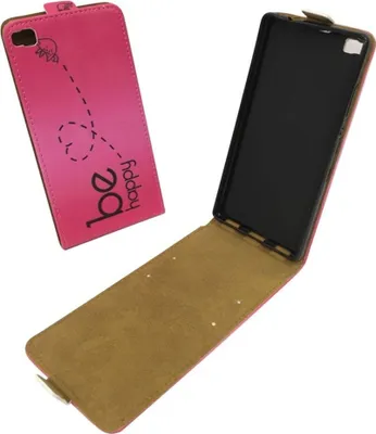 Image de Étui de protection pour téléphone portable Huawei P8, couleur rose, modèle "Be Happy"