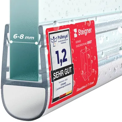 Immagine prodotto di STEIGNER Guarnizione doccia UK07 50 cm (1 pz.) trasparente - Guarnizione box doccia verticale per docce angolari o pentagonali con porta 6-8 mm - Protezione contro le perdite, Materiale resistente