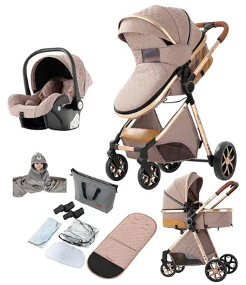 Produktbild von Babywagen, 3-in-1 Design, Bequem und Sicher, Khaki(7 Geschenke)