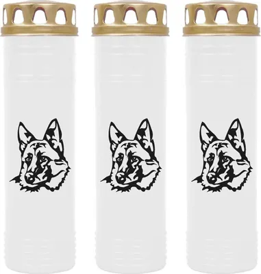 Produktbild von Grabkerze Weiß 3er Pack, Brenndauer: 170 Stunden ( je Kerze ), Motiv: Schäferhund