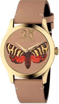 Obrázok produktu pre Hodinky Gucci G Timeless pre dámy, vyrobené z nehrdzavejúcej ocele, zlaté, hnedé, s motýlikom