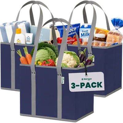 Obrázek produktu pro Skládací, opakovaně použitelné nákupní tašky, velké, s pevnou základnou, 3 kusy