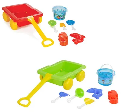 Produktbild von Pilsan 06112 Sandspielzeug Set mit Ziehwagen, Eimer, Förmchen, Schaufeln, Rechen