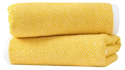 Imagen del producto de Omgoods - Juego de 2 toallas de algodón 100% con diseño jacquard a rayas - Amarillo/Blanco