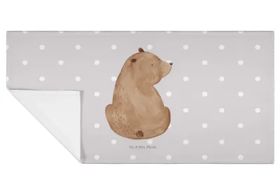 Produktbild von Mr. & Mrs. Panda Handtuch Bär Schulterblick - Grau Pastell - Geschenk, Weisheit, kleines, Teddy, Bären, Weltansicht, Flauschtuch, Motivation, Baumwollhandtuch, frottee