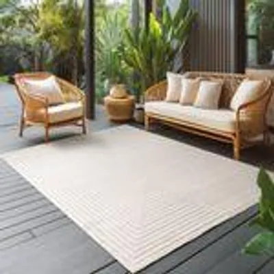 Produktbild von Outdoor Teppich wetterfest, Wohnzimmer, Schlafzimmer, Garten, Balkon, Kurzflor Hoch Tief, weich & waschbar, Größe: 280 x 370 cm, Farbe: Creme-2