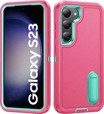Immagine prodotto di Custodia per Samsung Galaxy S23 Custodia protettiva ibrida a tre strati robusta e antiurto con supporto Rosa