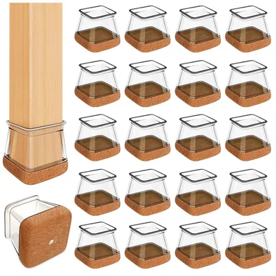 Produktbild von Stuhlbeine Schutzkappen Filzgleiter Quadratisch - 32 Stück - Größe L 27 bis 36 mm - Silikon mit Filz - Wiederverwendbar